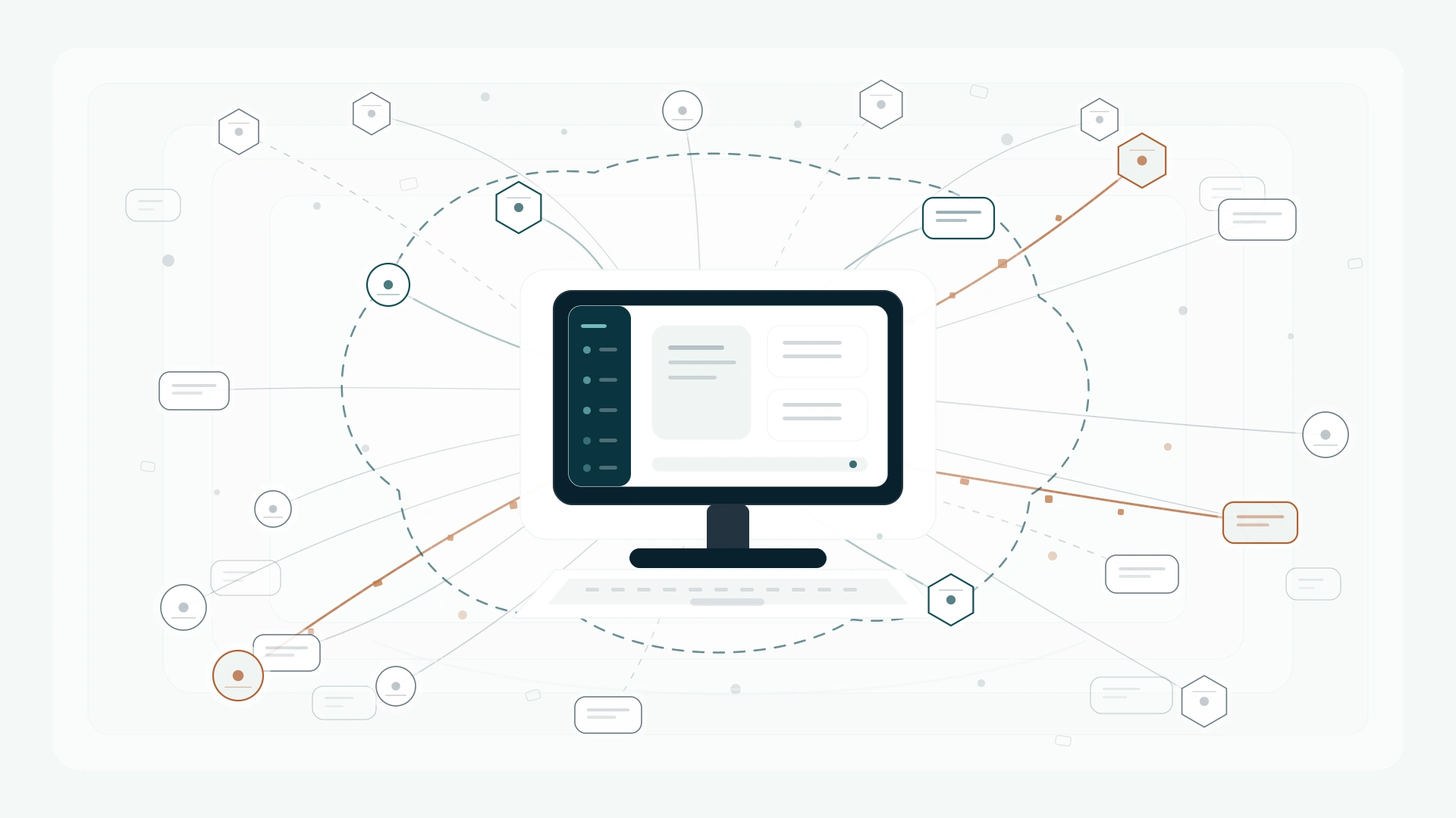Illustration of AI-assisted workflows moving through controlled and uncontrolled enterprise systems